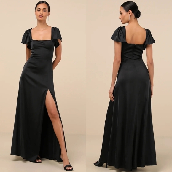 Lulus | Dresses | Lulus Ultimate Sweetness Black Satin Flutter Sleeve Lulus | Dresses | Lulus Ultimate Sweetness Black Satin Flutter Sleeve